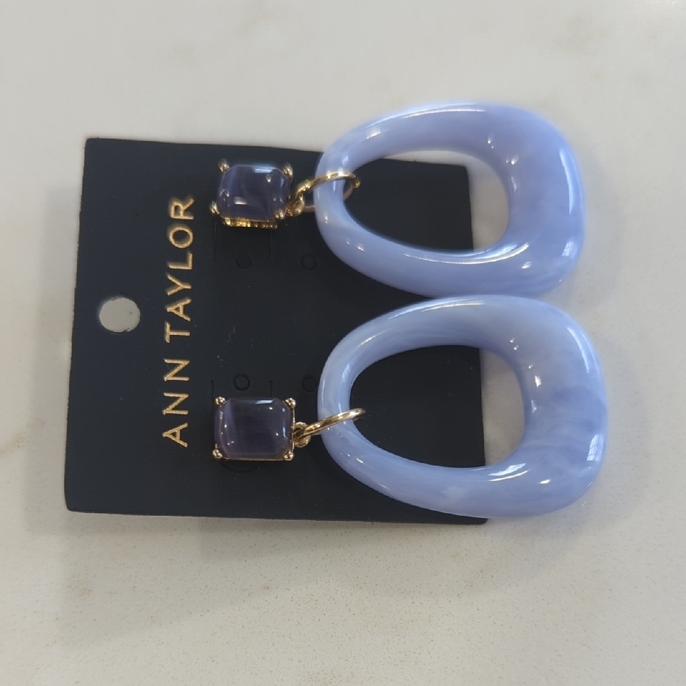 Ann Taylor Pale Lavender Resin Drop Earrings with Gold Accents - Picture 2 of 6